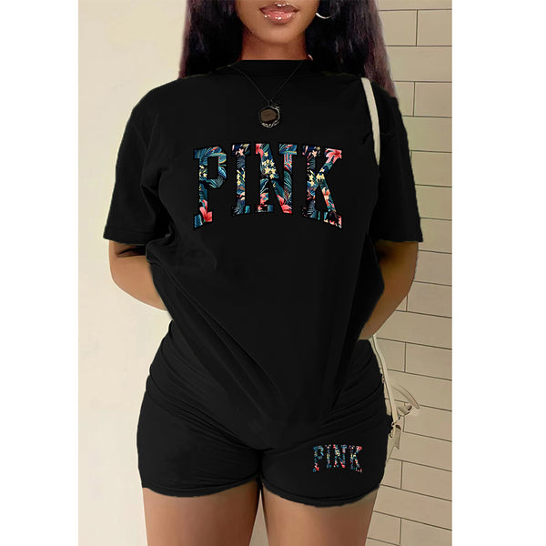 Printed Short-Sleeve T-Shirt & Shorts Sports Set for Activewear
