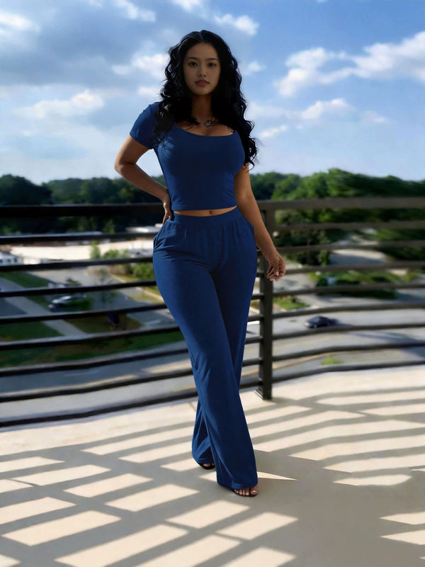 Short Sleeve Top & Pants Two-Piece Set for Casual Everyday