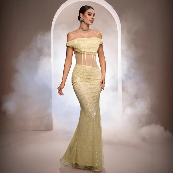 Luxury Sleeveless Off-Shoulder Sequin Mermaid Formal Evening Dress