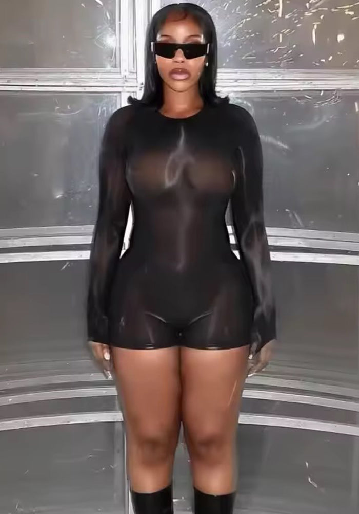 Printed Mesh See-Through Backless Bodysuit for Summer Clubbing