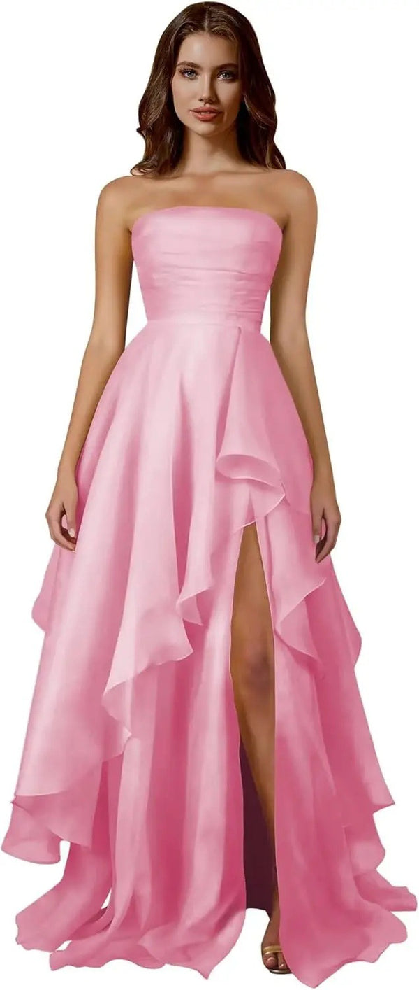 Strapless Multi-Layered Pleated Evening Dress for Summer Formal Events