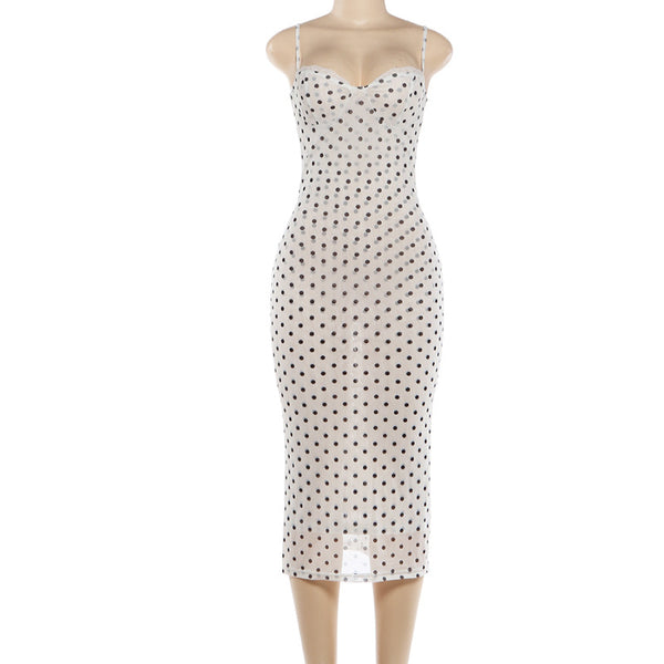 Lace Patchwork Polka Dot Camisole Dress for Spring