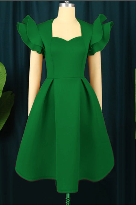 Plus Size Ruffled Sleeve A-Line Dress for Evening Parties
