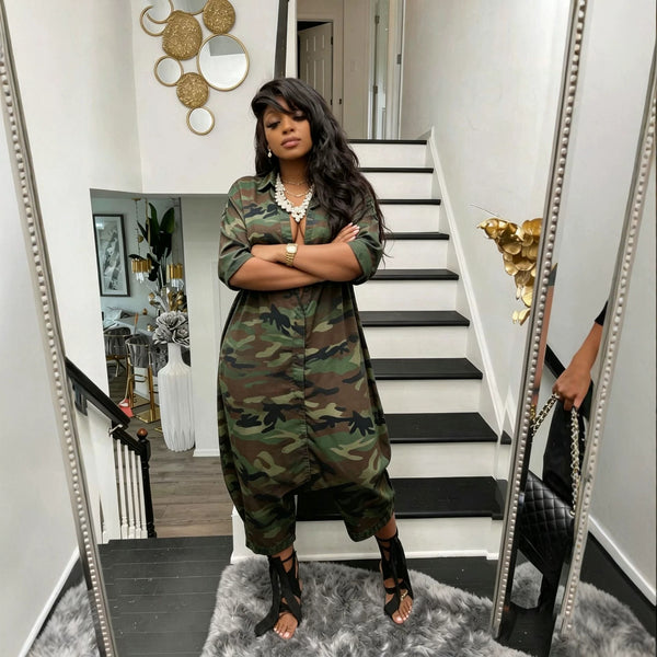 Camouflage Polka Dot Wide Leg Jumpsuit for Casual Streetwear