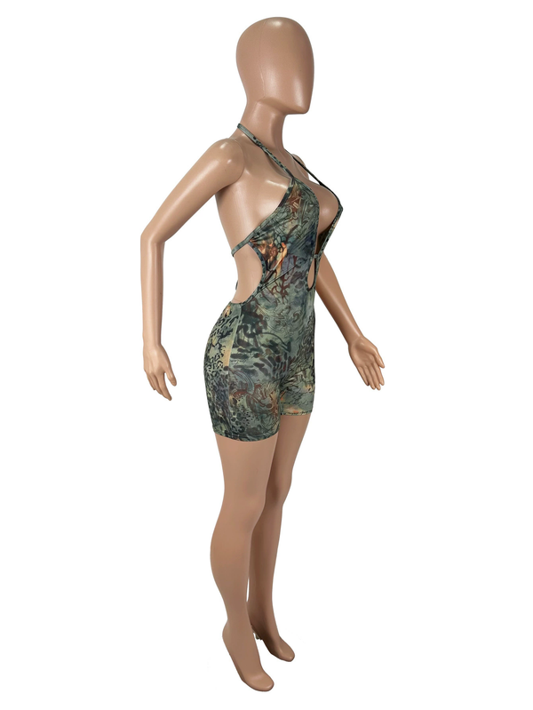 Leopard Print Cut-Out Halter Neck Jumpsuit for Club Wear