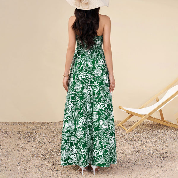 Printed Halter Neck Backless Hollow-Out Maxi Dress for Summer Holidays