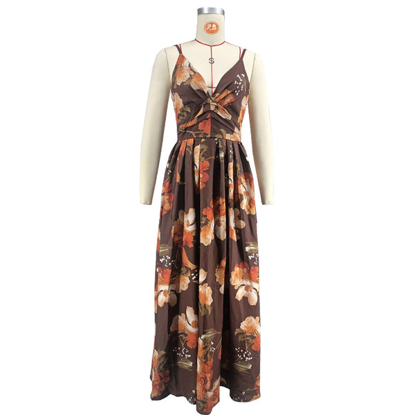 Printed Spaghetti Strap Dress for Summer Holiday Vacations