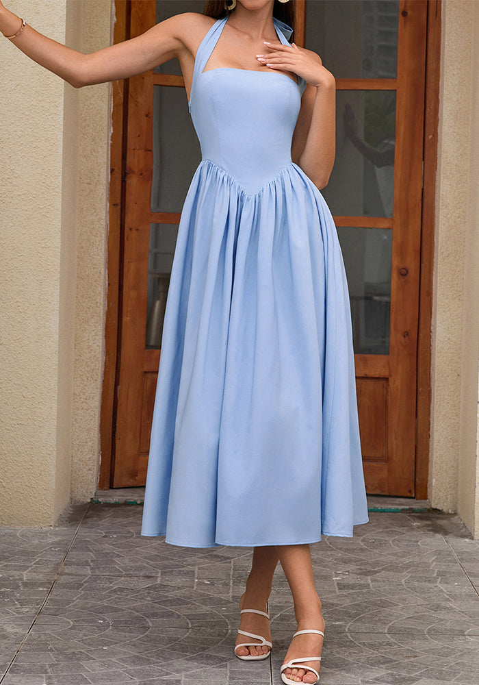 Halter Neck Lace-Up Backless Dress for Holiday Vacations