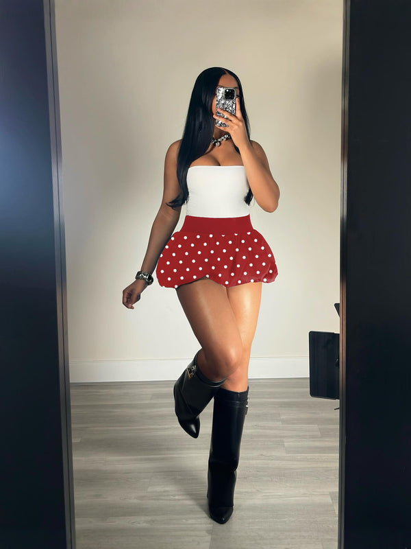 Polka Dot High-Waist Pleated Elastic Waist Mini Skirt
