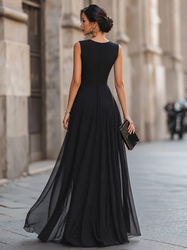 Black Slit Train Maxi Dress for Formal Parties