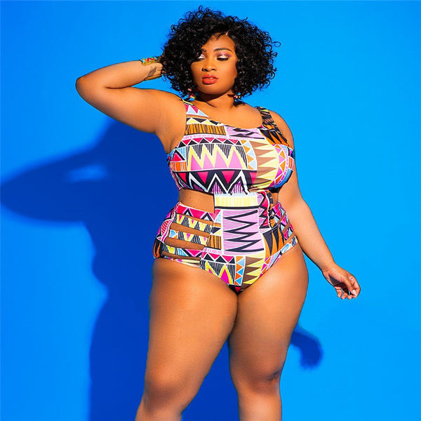 Plus Size Printed One-Piece Swimsuit for Beach Holidays