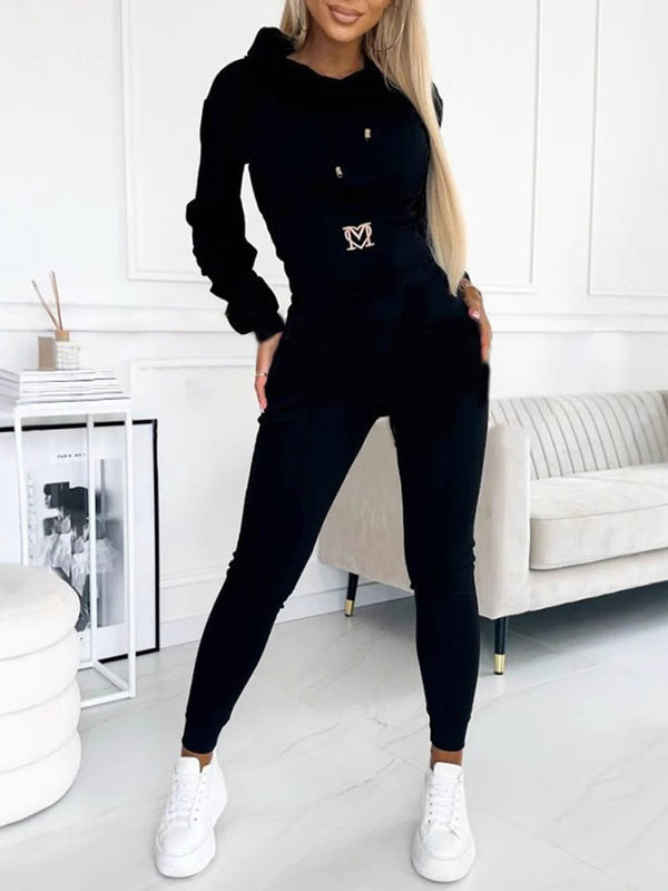 Casual Hooded Sports Two-Piece Pants Set for Activewear