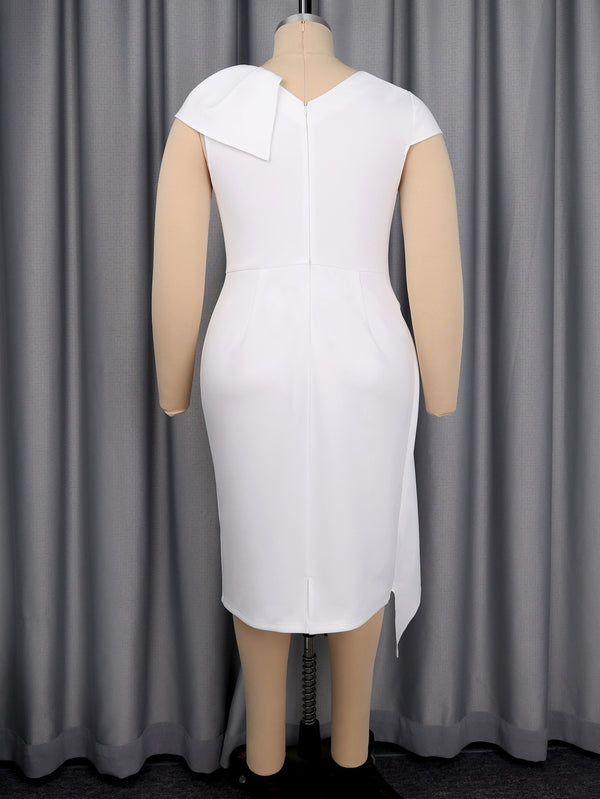 White V-Neck Asymmetrical Ruffled Bodycon Dress for Party Wear