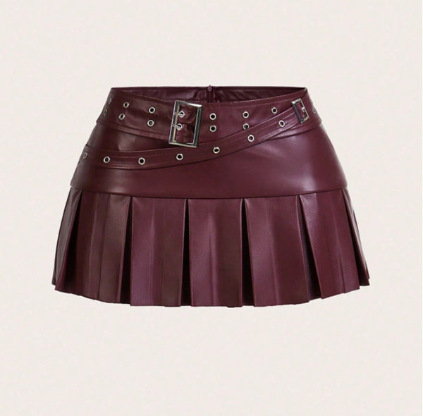 PU Leather Pleated Skirt for Club & Party Wear