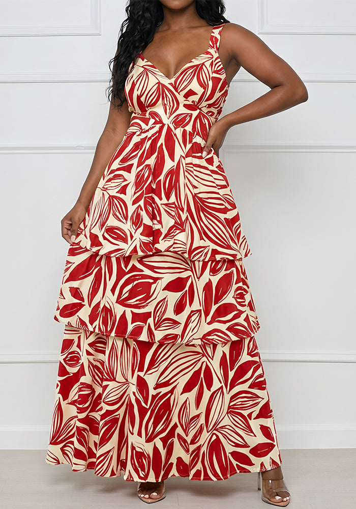 Elegant Printed Flowy Dress for Holiday Vacations