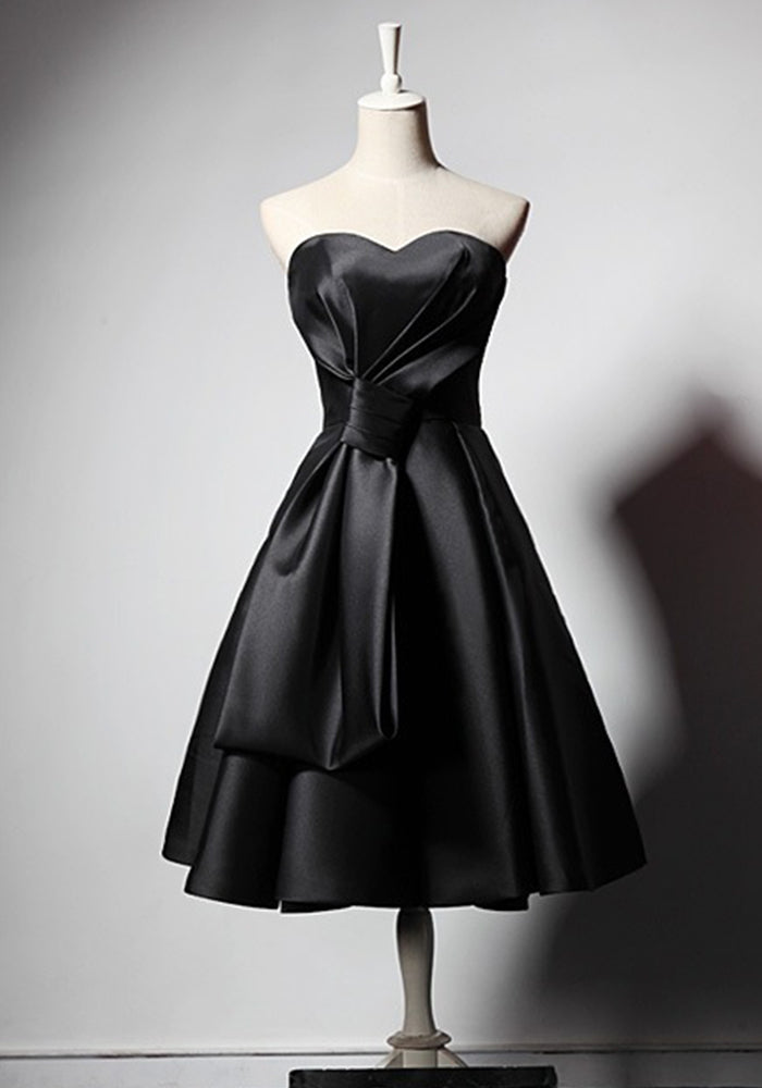 Strapless Satin Black Party Dress for Evening Events