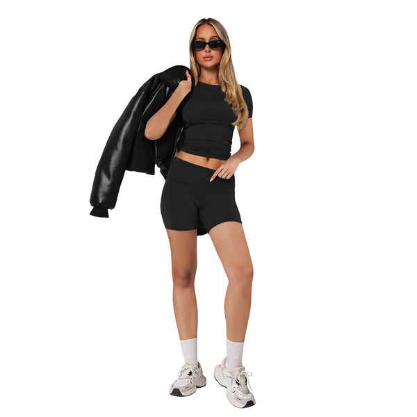 Short-Sleeve Round Neck Top & Shorts Two-Piece Casual Set