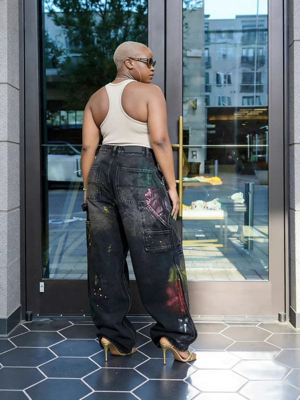 Painted Graffiti Ripped Denim Jeans for Streetwear
