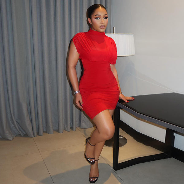 High Neck Slim Fit Bodycon Dress for Evening Wear