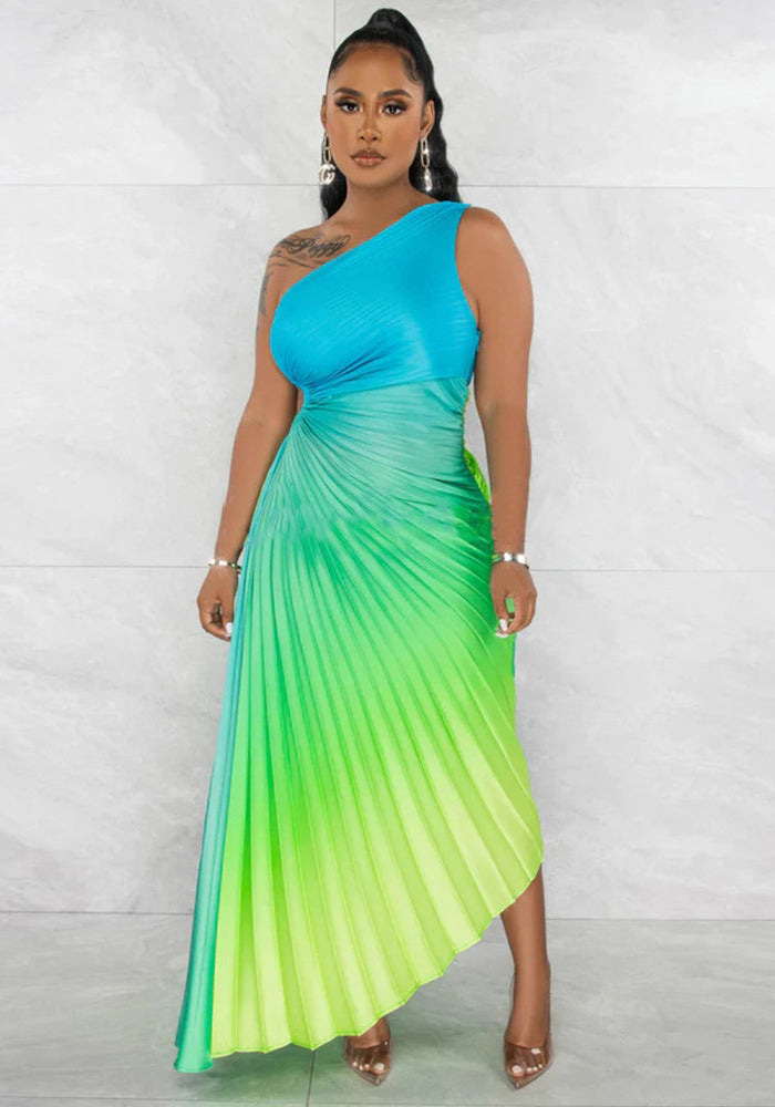 Gradient Pleated Dress for Parties & Occasions