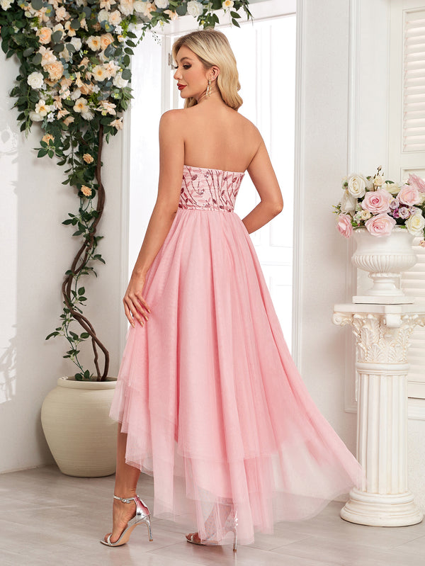 Layered Mesh Irregular Strapless Mini Dress for Spring & Summer Parties