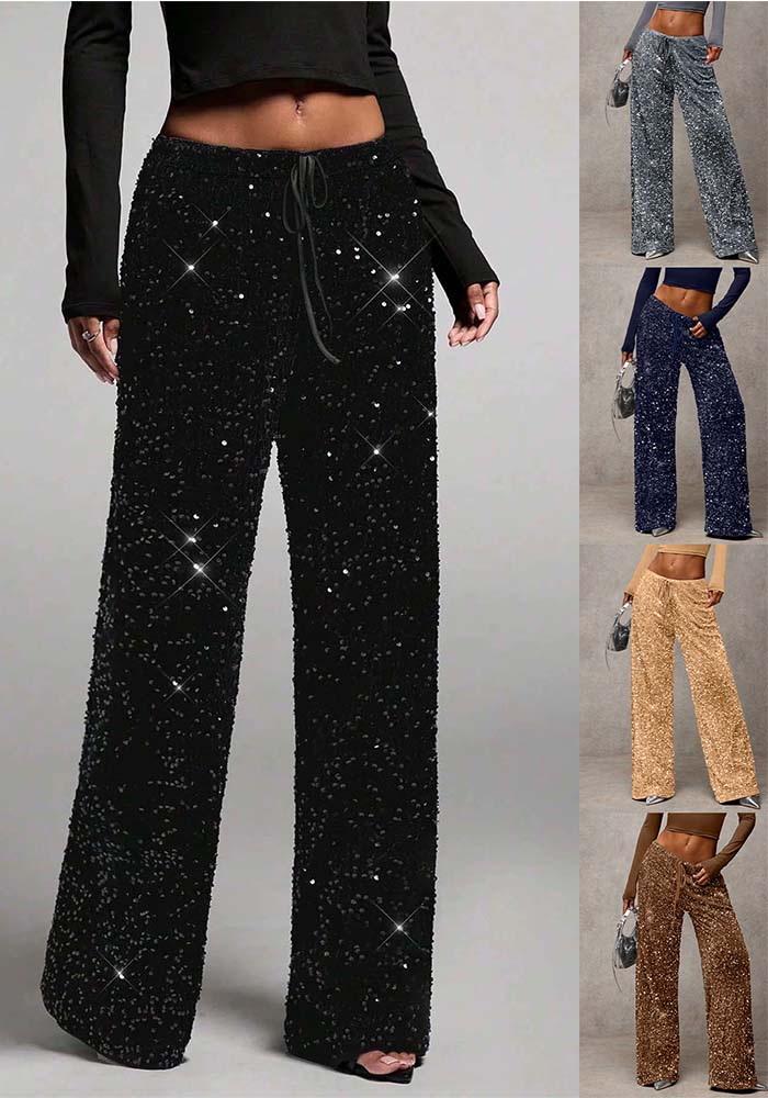 Women Sequined Drawstring Stretchy Pant