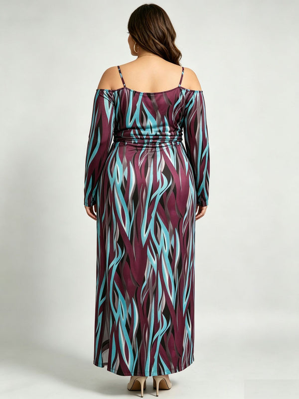 Plus Size Slit V-Neck Off-Shoulder Dress for Party Wear
