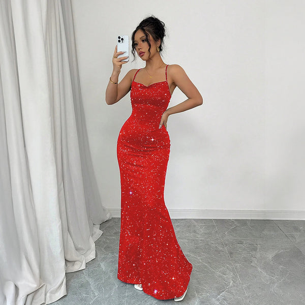 Women Backless Mermaid Maxi Dress