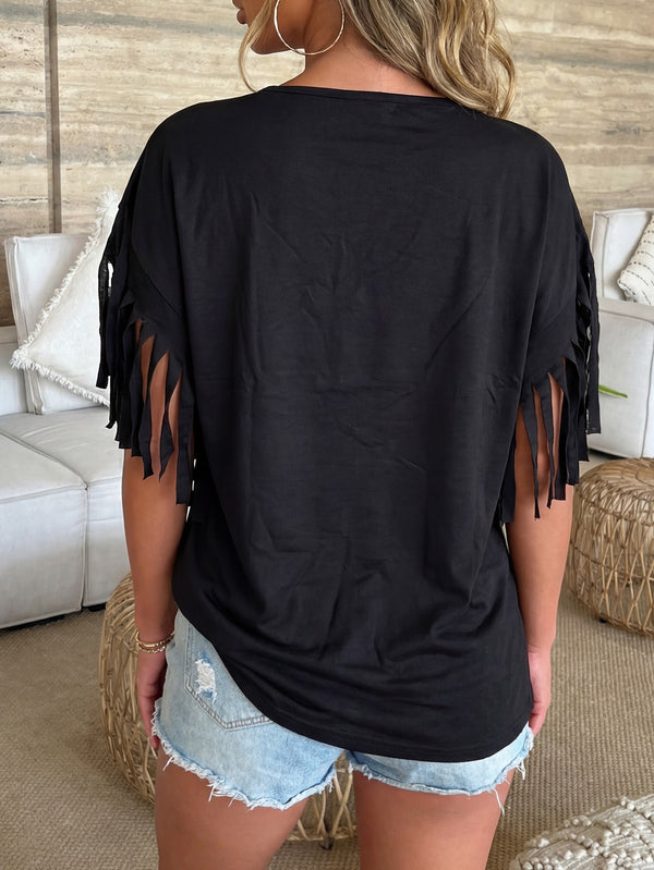 Tassel Round Neck T-Shirt Top for Casual Wear