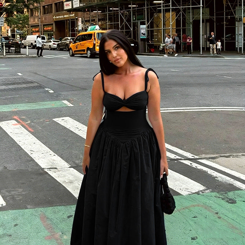 Hollow-Out Suspender Puff Summer Dress
