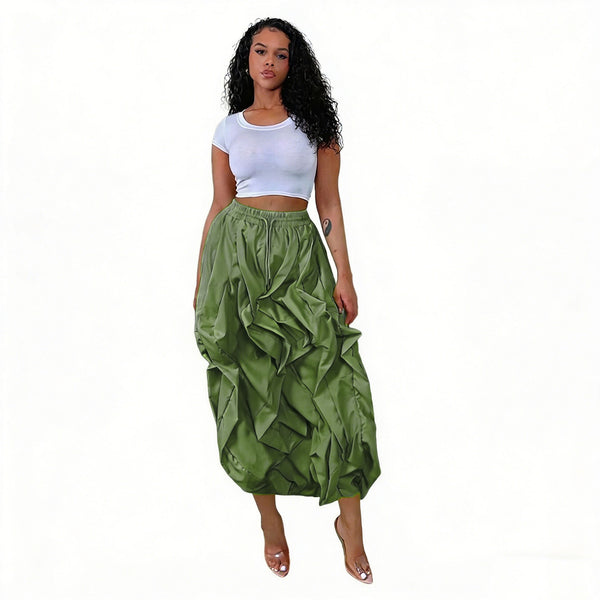 Lace Trim Patchwork Cargo Midi Skirt for Office & Career Wear