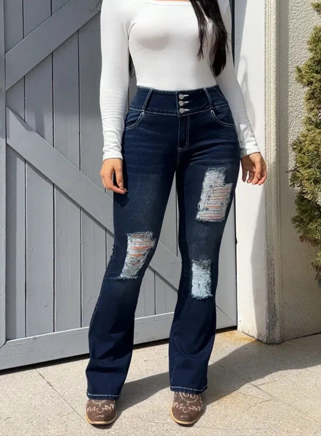 Women's Casual Slim Fit Ripped Denim Pants