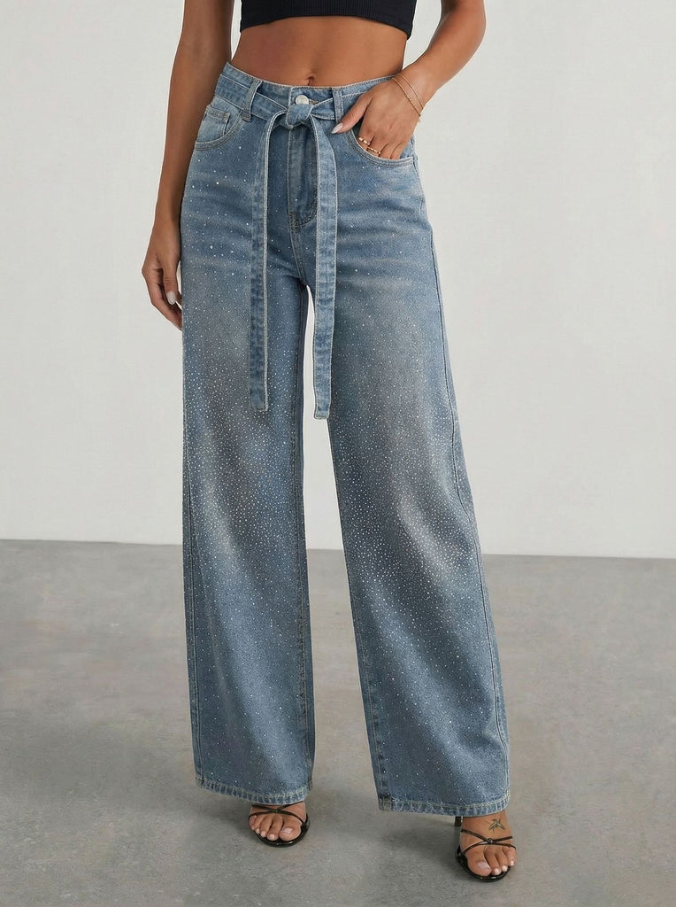 Women Starry Denim Wide-Leg Pants