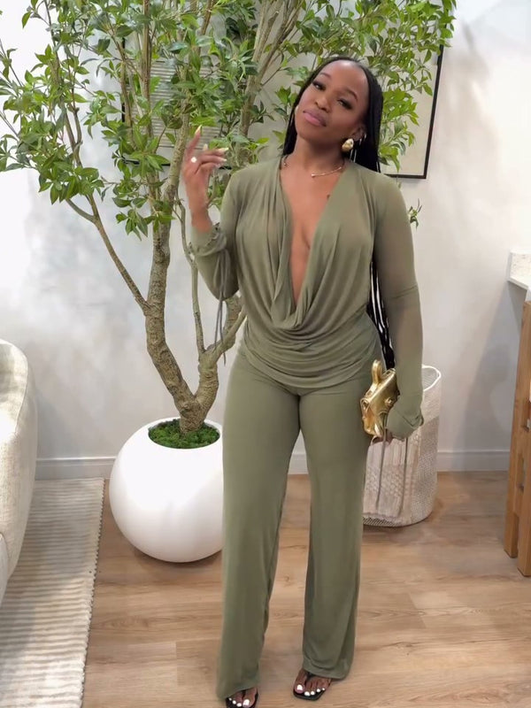 African Long-Sleeve Halter Neck Top & Pants Two-Piece Set for Casual Wear