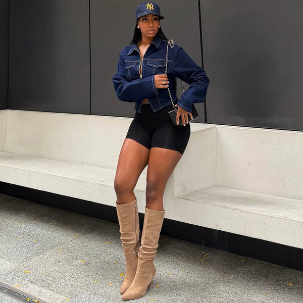 Turndown Collar Long-Sleeve Denim Jacket for Casual Layering