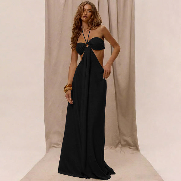 Summer Women's Fashion Sexy Cut-Out Halter Neck Lace-Up Loose Jumpsuit