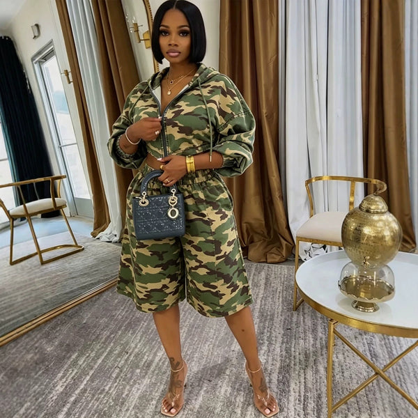 Washed Denim Hooded Jacket & Denim Shorts Two-Piece Set for Casual Wear