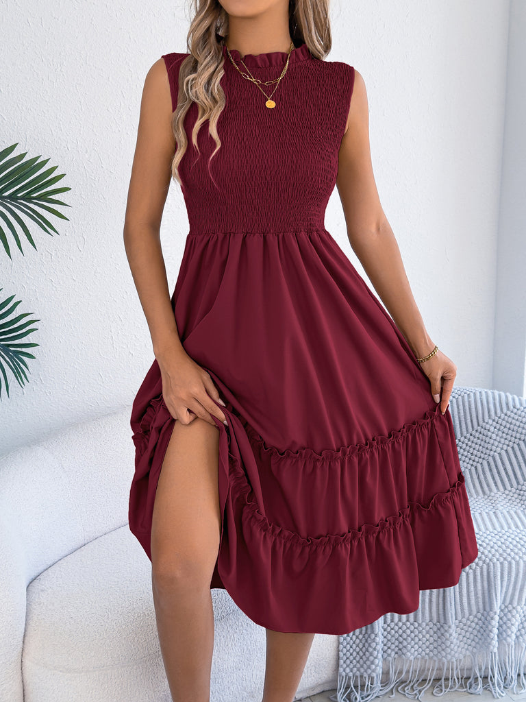Women sleeveless ruffle edge maxi dress