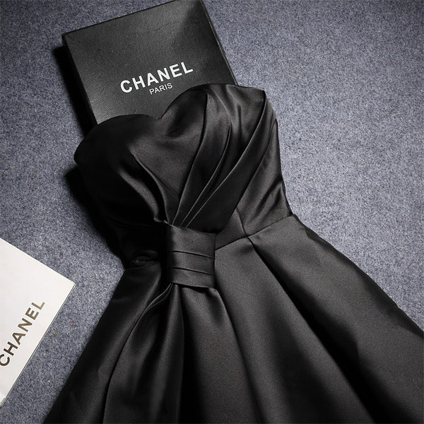 Strapless Satin Black Party Dress for Evening Events