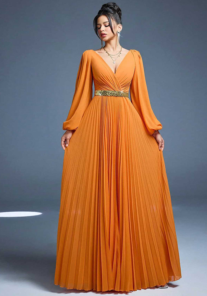 V-Neck Long-Sleeved Elegant Dress for Evening Events