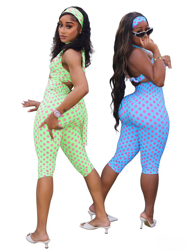Polka Dot Lace-Up Halter Neck Low Back Jumpsuit for Party Wear