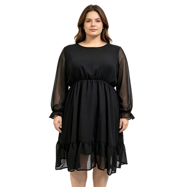 Plus Size Long-Sleeve Chiffon Dress for Spring & Autumn