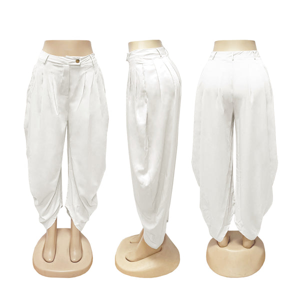 Solid Color Pleated Bubble Pants