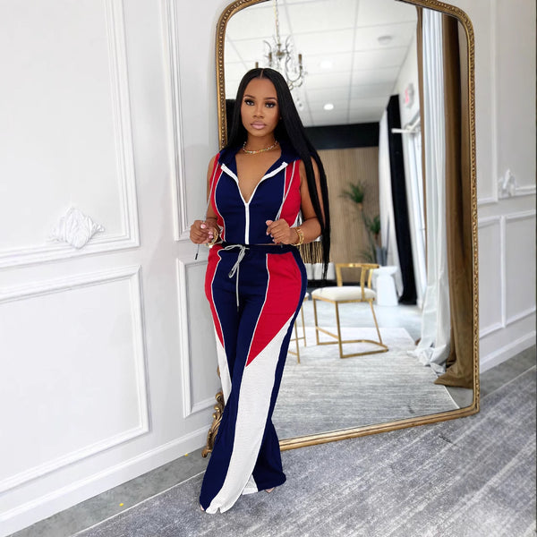 Mesh Patchwork Hooded Sleeveless Top & Pants Set for Streetwear