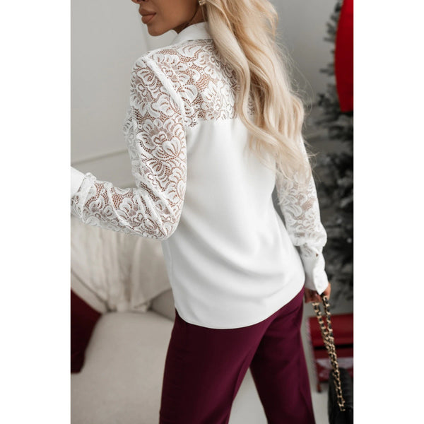 Women Spring Lace Patchwork Long-Sleeved Shirt