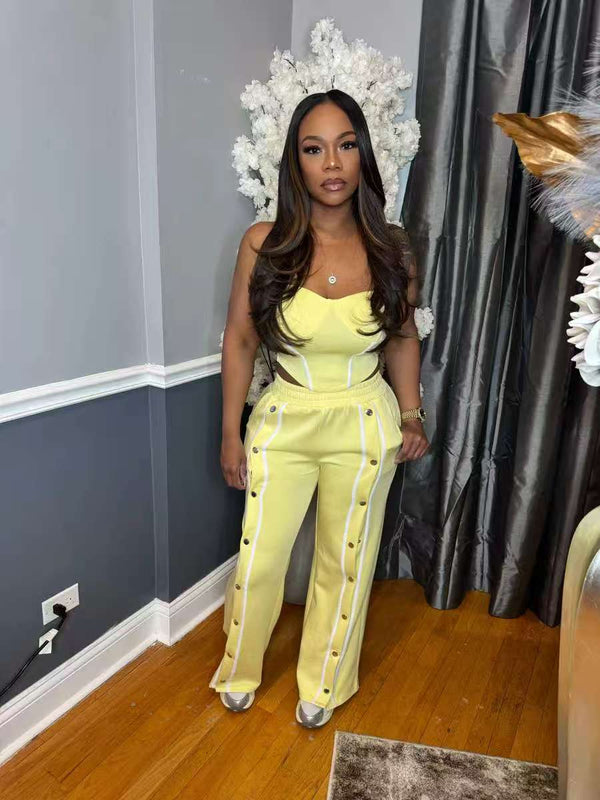 Button Straight Wide-Leg Pants for Spring Streetwear