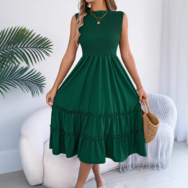 Women sleeveless ruffle edge maxi dress