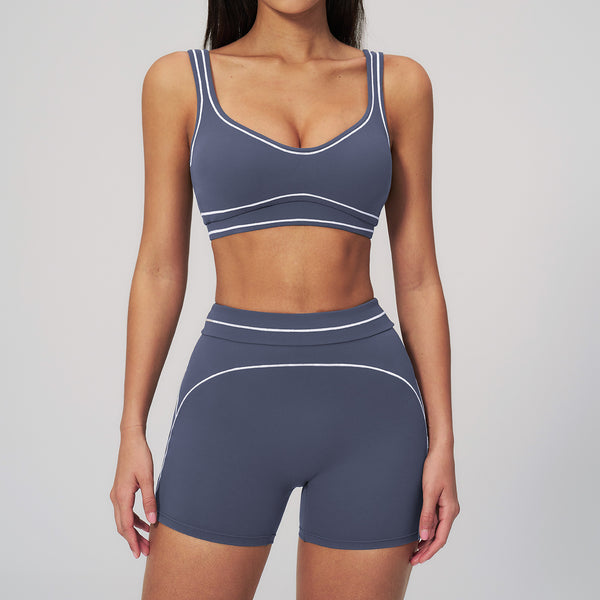 Color-Block Strappy Sportswear Set for Running & Yoga Fitness