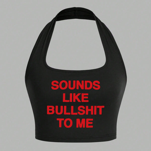 Women Halter Neck Camisole Red Letter Print Crop Top