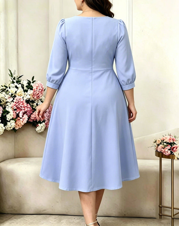 Plus Size Sweetheart Neck Three-Quarter Sleeve Dress for Casual Wear